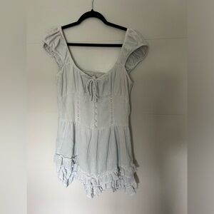 white urban outfitters square neck romper with puffy cap sleeves